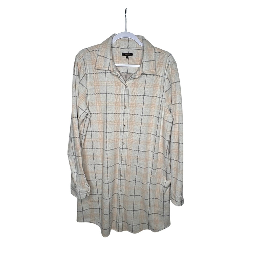 Quince Oatmeal Check Stretch Sweater Fleece‎ Shirt Dress XL Quiet Luxury Capsule